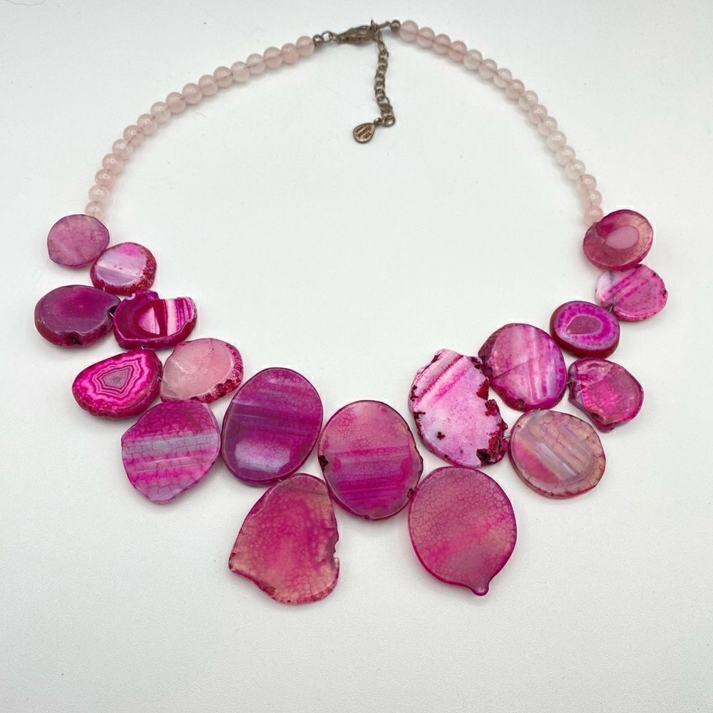 Pink Slice Agate & Rose Quartz BARSE Sterling Silver Necklace